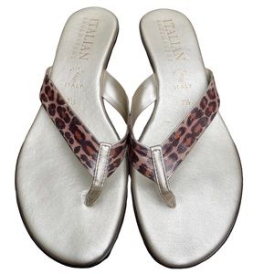 Italian Shoemaker’s Leopard-Print Wedge Sandals 7.5